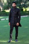 Buy_Studio Bagechaa_Black Russian Silk Embroidered Sequins Nehru Jacket And Kurta Set _at_Aza_Fashions