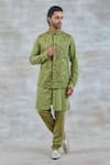 Buy_Studio Bagechaa_Grey Russian Silk Embroidered Thread Nehru Jacket And Kurta Set_at_Aza_Fashions