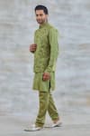 Buy_Studio Bagechaa_Grey Russian Silk Embroidered Thread Nehru Jacket And Kurta Set_Online_at_Aza_Fashions