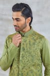 Shop_Studio Bagechaa_Grey Russian Silk Embroidered Thread Nehru Jacket And Kurta Set_Online_at_Aza_Fashions