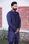 Buy_Studio Bagechaa_Blue Russian Silk Embroidered Mirror Nehru Jacket And Kurta Set _Online_at_Aza_Fashions