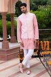 Buy_Studio Bagechaa_Pink Chanderi Embroidered Thread Nehru Jacket And Kurta Set _at_Aza_Fashions