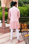 Shop_Studio Bagechaa_Pink Chanderi Embroidered Thread Nehru Jacket And Kurta Set _at_Aza_Fashions