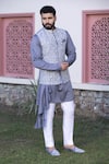 Studio Bagechaa_Grey Russian Silk Embroidered Thread Nehru Jacket And Kurta Set _Online_at_Aza_Fashions