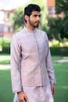 Studio Bagechaa_Purple Handloom Silk Embroidered Thread Floral Nehru Jacket And Kurta Set _Online_at_Aza_Fashions