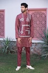 Buy_Studio Bagechaa_Red Russian Silk Embroidered Thread Floral Nehru Jacket And Kurta Set _at_Aza_Fashions