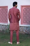 Shop_Studio Bagechaa_Red Russian Silk Embroidered Thread Floral Nehru Jacket And Kurta Set _at_Aza_Fashions