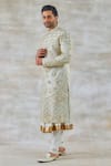Studio Bagechaa_Ivory Silk, Cotton Sequins, Zari Embroidered Sherwani Set_Online_at_Aza_Fashions