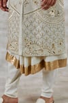 Shop_Studio Bagechaa_Ivory Silk, Cotton Sequins, Zari Embroidered Sherwani Set_Online_at_Aza_Fashions
