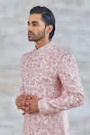 Shop_Studio Bagechaa_Pink Raw Silk Embroidered Floral Sequin Sherwani Set _Online_at_Aza_Fashions