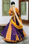 Shop_Studio Bagechaa_Yellow Silk, Chanderi Tassels V-neck Colorblock Panelled Printed Lehenga Set_at_Aza_Fashions
