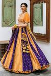 Shop_Studio Bagechaa_Yellow Silk, Chanderi Tassels V-neck Colorblock Panelled Printed Lehenga Set_Online_at_Aza_Fashions