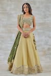 Buy_Studio Bagechaa_Green Silk Embroidery Gota Leaf Neck Champa Waistband Lehenga Set _at_Aza_Fashions