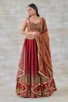 Buy_Studio Bagechaa_Red Silk, Crepe Sequins, Diamonds, Mirrors, Gulab Aari Bridal Lehenga Set _at_Aza_Fashions
