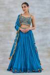 Buy_Studio Bagechaa_Blue Chanderi Silk Embroidery Gota Sweetheart Neck Chameli Lehenga Set _at_Aza_Fashions