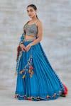 Buy_Studio Bagechaa_Blue Chanderi Silk Embroidery Gota Sweetheart Neck Chameli Lehenga Set _Online_at_Aza_Fashions