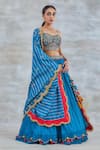 Shop_Studio Bagechaa_Blue Chanderi Silk Embroidery Gota Sweetheart Neck Chameli Lehenga Set _Online_at_Aza_Fashions