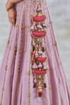 Shop_Studio Bagechaa_Pink Silk Embroidery Gota Leaf Neck Kachnaar Resham Bridal Lehenga Set _Online_at_Aza_Fashions