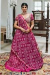 Buy_Studio Bagechaa_Pink Georgette Print Bandhani Tear Drop Neck Lehenga Set _at_Aza_Fashions