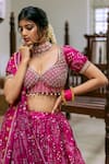 Studio Bagechaa_Pink Georgette Print Bandhani Tear Drop Neck Lehenga Set _Online_at_Aza_Fashions