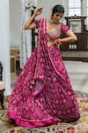 Shop_Studio Bagechaa_Pink Georgette Print Bandhani Tear Drop Neck Lehenga Set _Online_at_Aza_Fashions