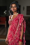Studio Bagechaa_Red Silk Pre-draped Bandhej Print Saree With Blouse_Online_at_Aza_Fashions
