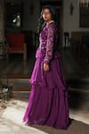 Studio Bagechaa_Purple Silk, Organza Crystals Round Neck Bandhej Print Jacket Skirt Set_Online_at_Aza_Fashions