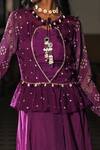 Buy_Studio Bagechaa_Purple Silk, Organza Crystals Round Neck Bandhej Print Jacket Skirt Set_Online_at_Aza_Fashions