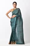 Buy_Kiran Uttam Ghosh_Green Pleated Polyester Mix Printed Saree With Unstitched Blouse  _at_Aza_Fashions