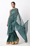 Kiran Uttam Ghosh_Green Pleated Polyester Mix Printed Saree With Unstitched Blouse  _Online_at_Aza_Fashions