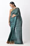 Buy_Kiran Uttam Ghosh_Green Pleated Polyester Mix Printed Saree With Unstitched Blouse  _Online_at_Aza_Fashions