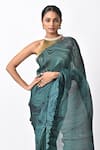 Shop_Kiran Uttam Ghosh_Green Pleated Polyester Mix Printed Saree With Unstitched Blouse  _Online_at_Aza_Fashions