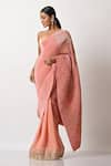 Buy_Kiran Uttam Ghosh_Peach Pleated Polyester Mix Printed Saree With Unstitched Blouse  _at_Aza_Fashions