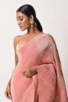 Shop_Kiran Uttam Ghosh_Peach Pleated Polyester Mix Printed Saree With Unstitched Blouse  _at_Aza_Fashions