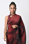 Shop_Kiran Uttam Ghosh_Maroon Pleated Polyester Mix Hand Border Saree With Unstitched Blouse  _Online_at_Aza_Fashions