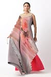 Buy_Kiran Uttam Ghosh_Grey Pleated Polyester Mix Hand Embroidery Beads Round And Draped Dress  _at_Aza_Fashions