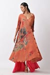 Buy_Kiran Uttam Ghosh_Orange Pleated Polyester Mix Printed Abstract V Neck Angrakha  _at_Aza_Fashions