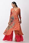 Shop_Kiran Uttam Ghosh_Orange Pleated Polyester Mix Printed Abstract V Neck Angrakha  _at_Aza_Fashions