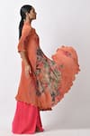 Kiran Uttam Ghosh_Orange Pleated Polyester Mix Printed Abstract V Neck Angrakha  _Online_at_Aza_Fashions