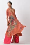 Buy_Kiran Uttam Ghosh_Orange Pleated Polyester Mix Printed Abstract V Neck Angrakha  _Online_at_Aza_Fashions