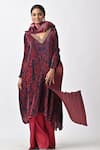 Buy_Kiran Uttam Ghosh_Maroon Pleated Polyester Mix Printed Abstract V Neck Pattern Kaftan  _at_Aza_Fashions