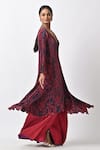 Buy_Kiran Uttam Ghosh_Maroon Pleated Polyester Mix Printed Abstract V Neck Pattern Kaftan  _Online_at_Aza_Fashions