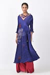 Buy_Kiran Uttam Ghosh_Purple Pleated Polyester Mix Printed Abstract V Neck Angrakha  _at_Aza_Fashions