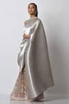 Kiran Uttam Ghosh_Silver Pleated Polyester Mix Hand Saree With Unstitched Blouse  _Online_at_Aza_Fashions