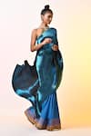 Kiran Uttam Ghosh_Blue Pleated Polyester Mix Hand Saree With Unstitched Blouse  _Online_at_Aza_Fashions