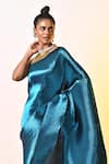 Buy_Kiran Uttam Ghosh_Blue Pleated Polyester Mix Hand Saree With Unstitched Blouse  _Online_at_Aza_Fashions