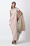 Buy_Kiran Uttam Ghosh_Silver Pleated Polyester Mix Hand Embroidered Round Kaftan Dress  _at_Aza_Fashions