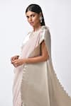 Kiran Uttam Ghosh_Silver Pleated Polyester Mix Hand Embroidered Round Kaftan Dress  _Online_at_Aza_Fashions