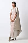 Buy_Kiran Uttam Ghosh_Silver Pleated Polyester Mix Hand Embroidered Round Kaftan Dress  _Online_at_Aza_Fashions