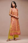 Saundh_Yellow Kurta Chennai Silk Print Floral V Neck Pitaya Palazzo Set _Online_at_Aza_Fashions